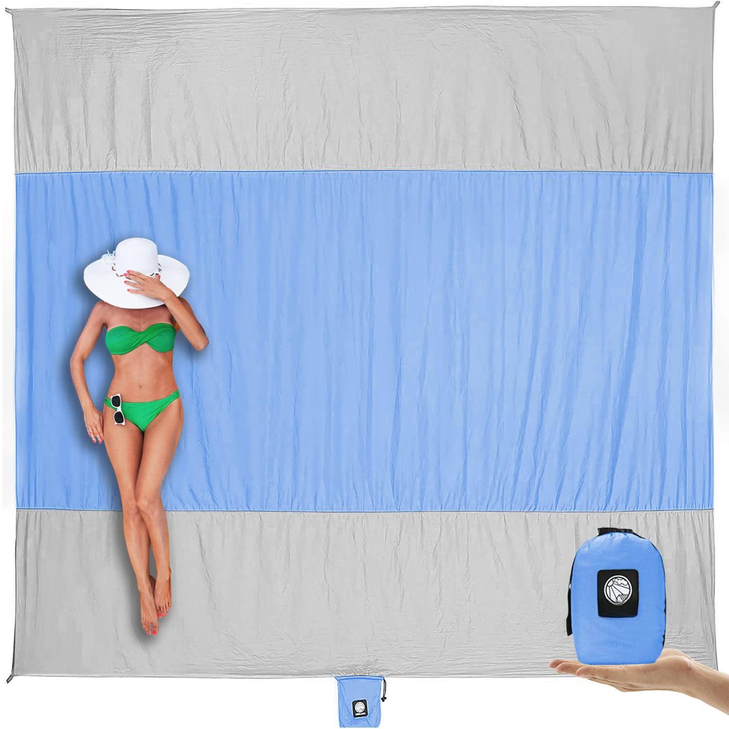 Front. Earthley Blooms - Beach Blanket Sandproof Waterproof Extra Large Mat Oversized & Compact Sand Free Quick Drying Lightweight D... - Periwinkle Blue-7x7 FT (1～3 person).