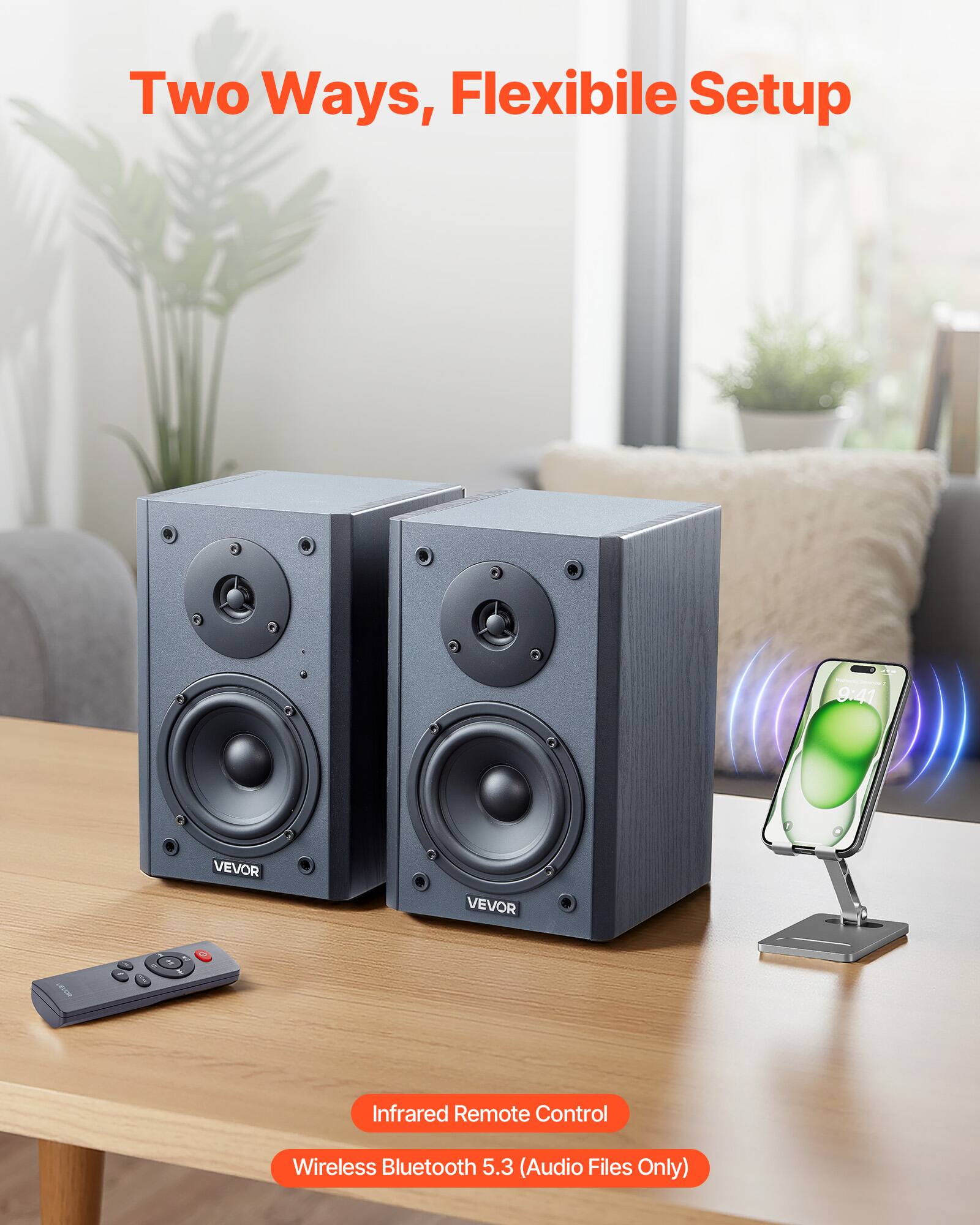 Two Ways, Flexible Setup

VEVOR
VEVOR
Infrared Remote Control
Wireless Bluetooth 5.3 (Audio Files Only)