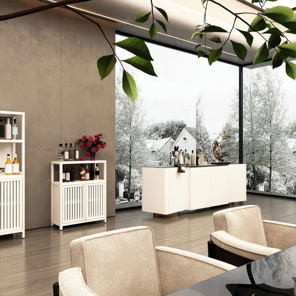 Alt View 10. Kadyn - White Large Capacity Bamboo Storage Cabinet Furniture for Bathroom Living Room Bathroom Bamboo Storage Cabinet - White.