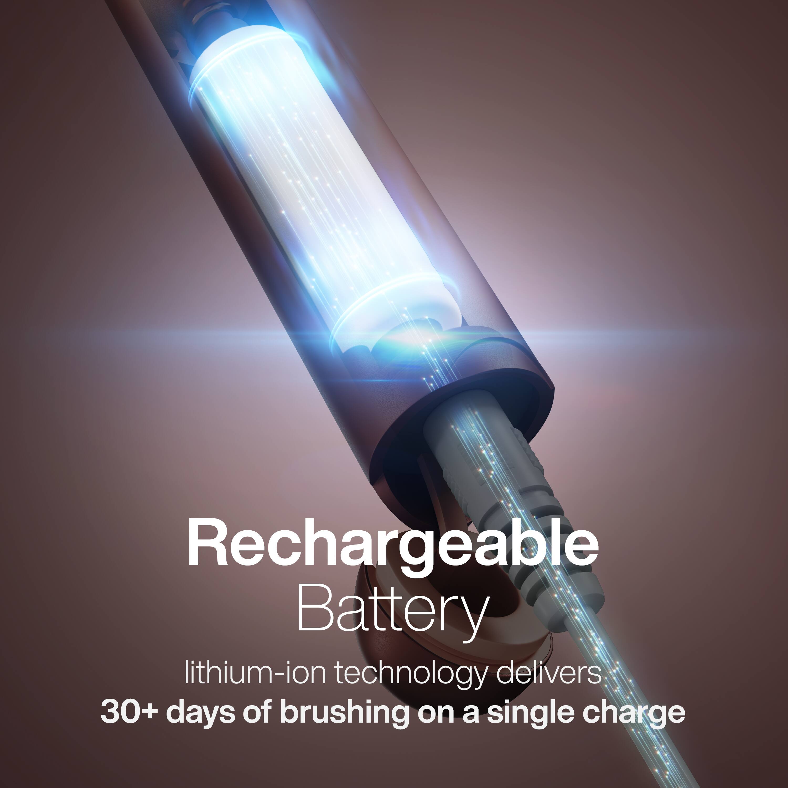 Rechargeable Battery  
lithium-ion technology delivers 30+ days of brushing on a single charge