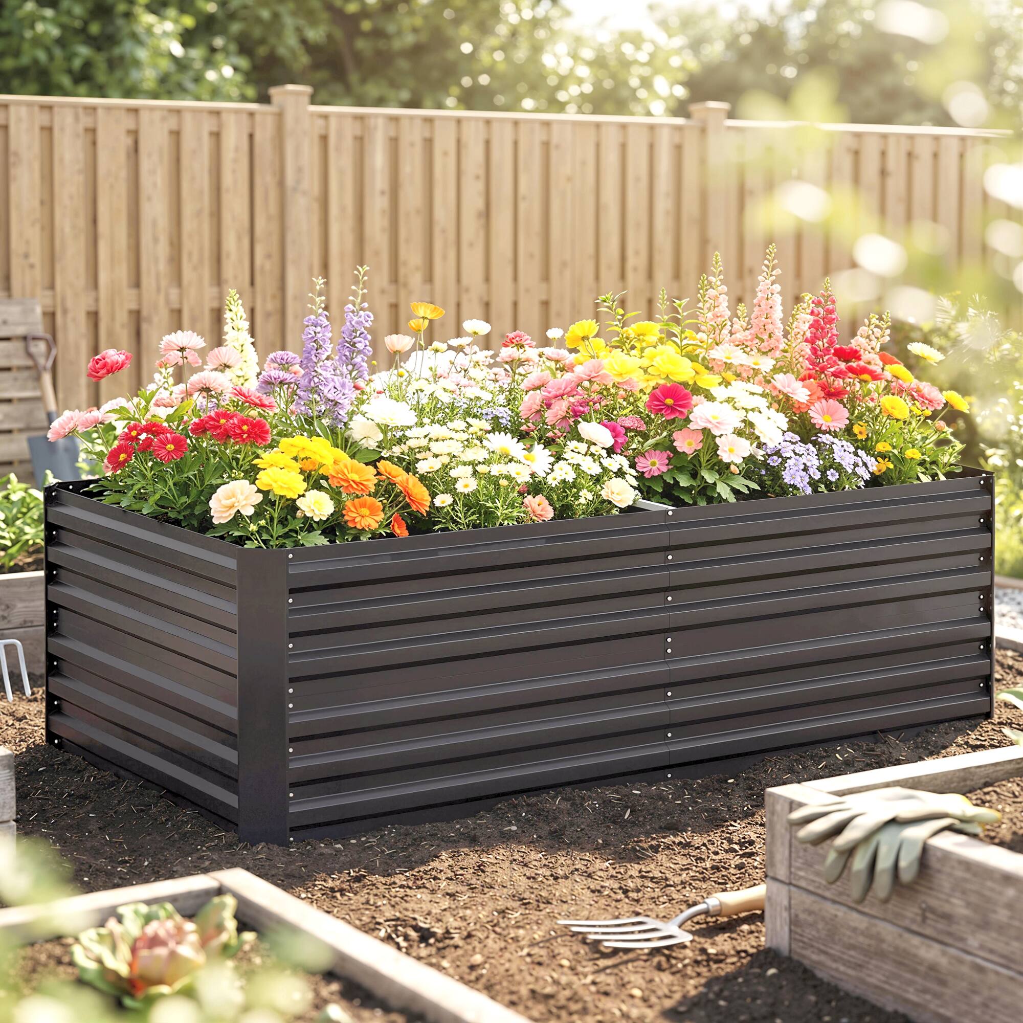 Outsunny Raised Garden Bed, Steel Outdoor Planters with Reinforced