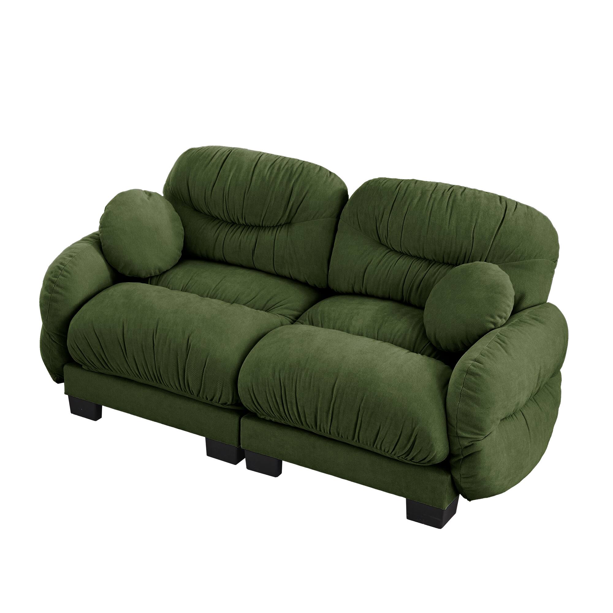 Alt View 1. Anysun - 2-Seater Modular Sofa with Chenille Fabric, High-Density Foam & Curved Armrests, Pleated Design for Living Room - Green.