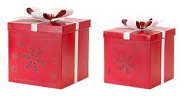 BreeBe - Metal Present Decor with Nordic Snowflake Cut Out (Set of 2) - Red, White