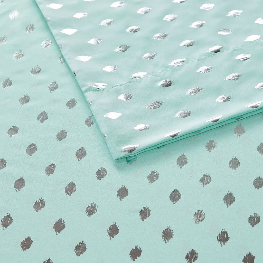 Alt View 5. Gracie Mills - Gracie Mills Juniper Metallic Ikat Dot Printed Sheet Set - Aqua/Silver.