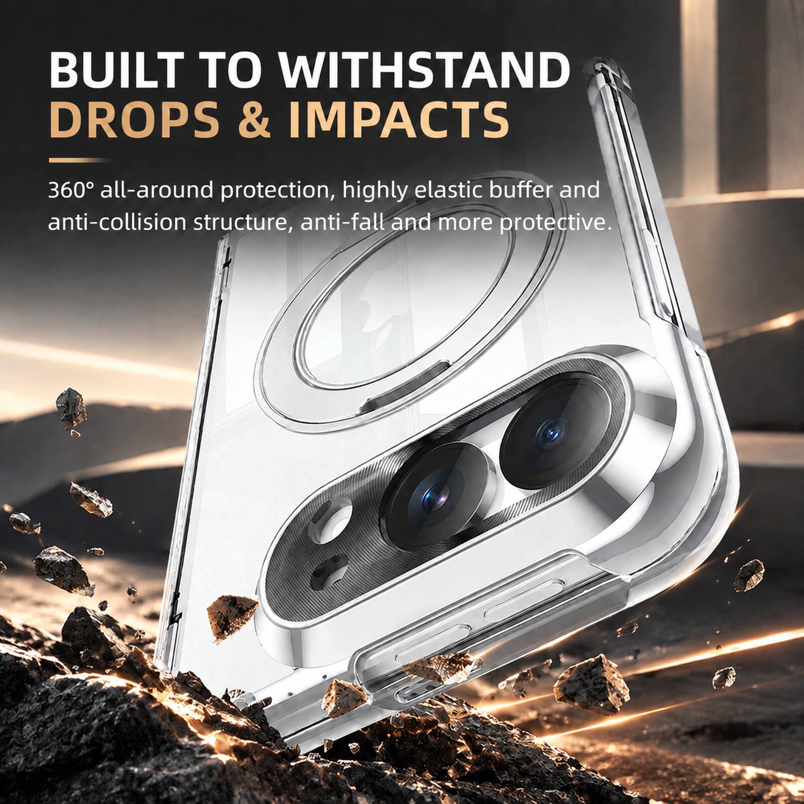 BUILT TO WITHSTAND DROPS & IMPACTS

360° all-around protection, highly elastic buffer and anti-collision structure, anti-fall and more protective.