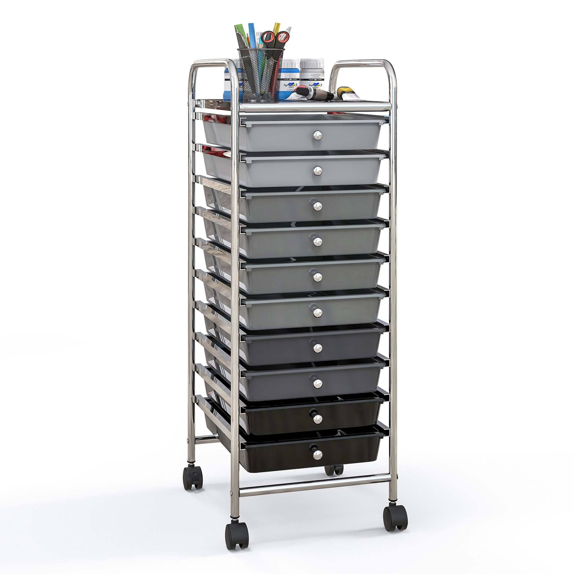 Costway - 10 Drawer Rolling Storage Cart Scrapbook Paper Office School Organizer - Gradient Black