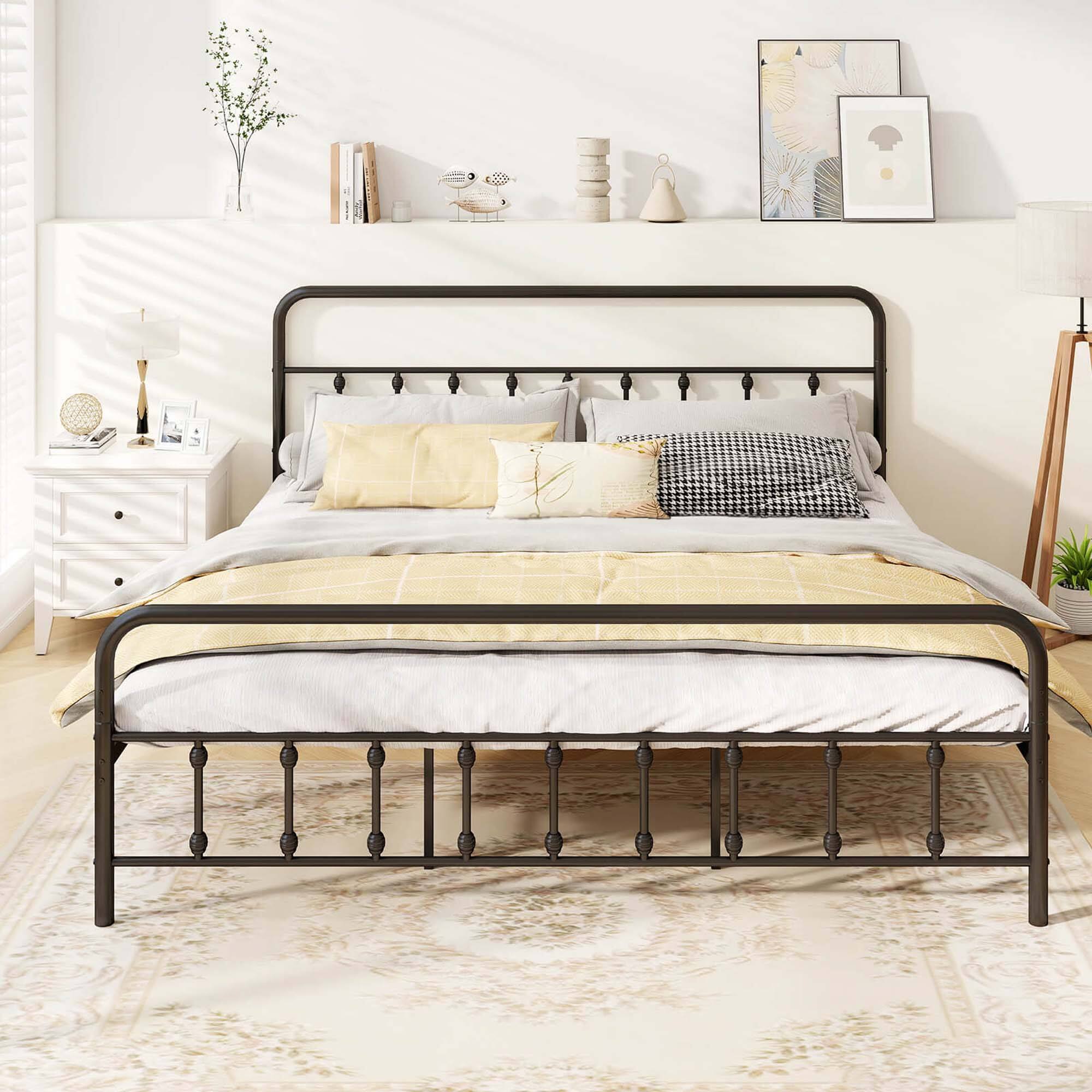Back. Costway - Costway King Size Bed Frame with Headboard Under Bed Storage No Box Spring Needed Black - Black.