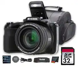 Kodak - PIXPRO AZ425 Digital Camera (Black) (AZ425BK) + 32GB Card + Bag + Cloth