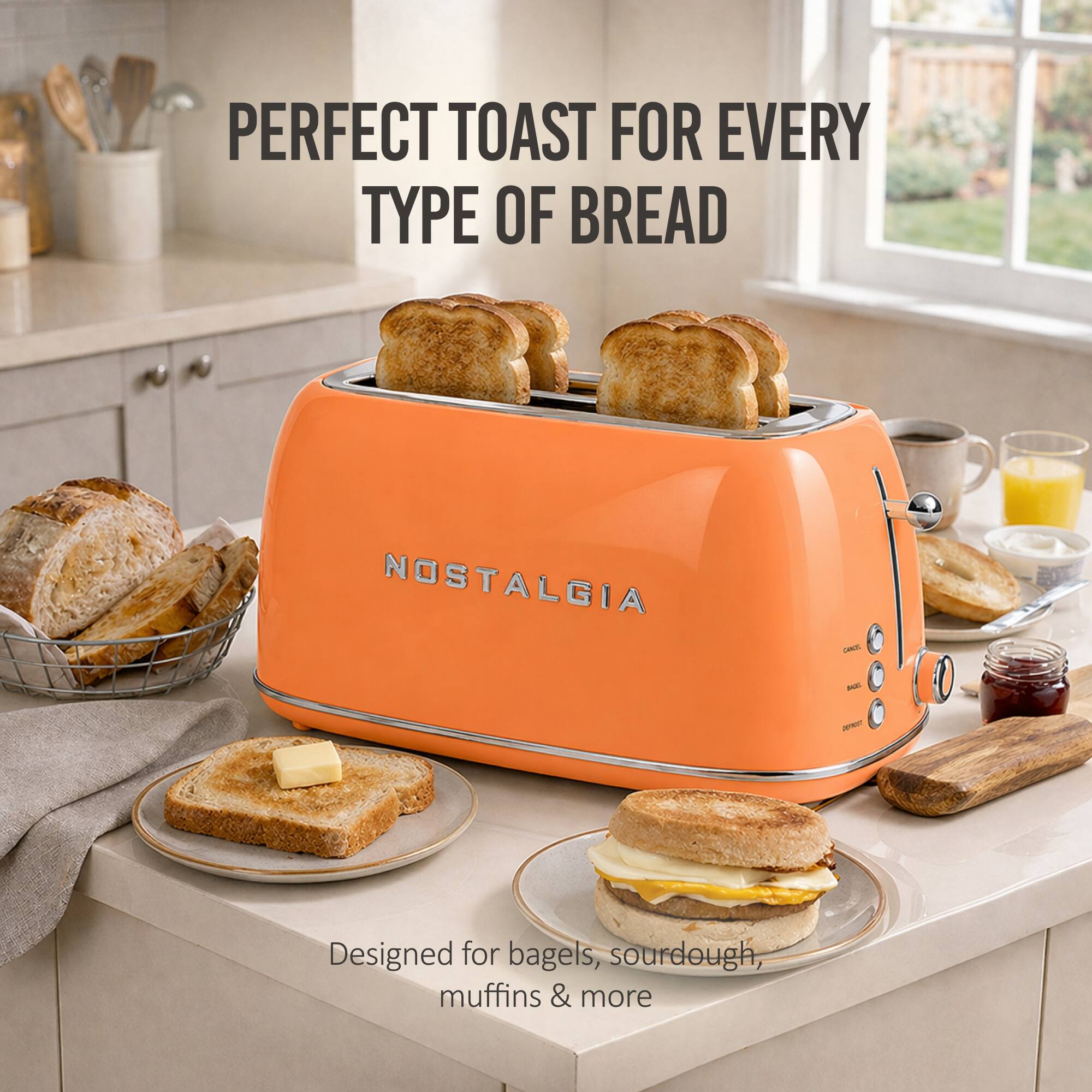 PERFECT TOAST FOR EVERY TYPE OF BREAD  
NOSTALGIA LIMA  
- Designed for bagels, sourdough, muffins & more