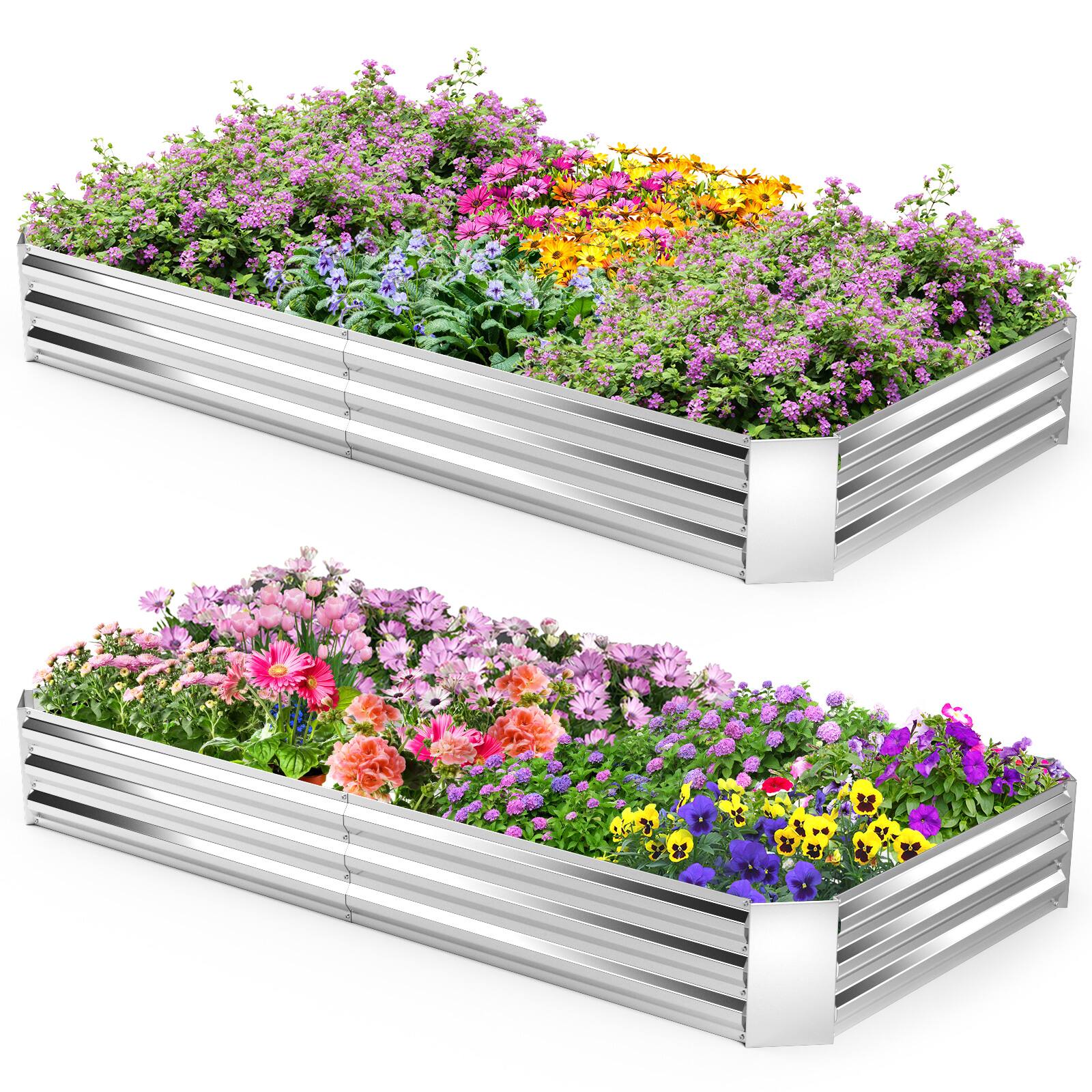 Front. Gymax - Gymax 2PCS Galvanized Raised Garden Bed Elevated Rectangle Plant Box 8 x 4 x 1FT - Silver.