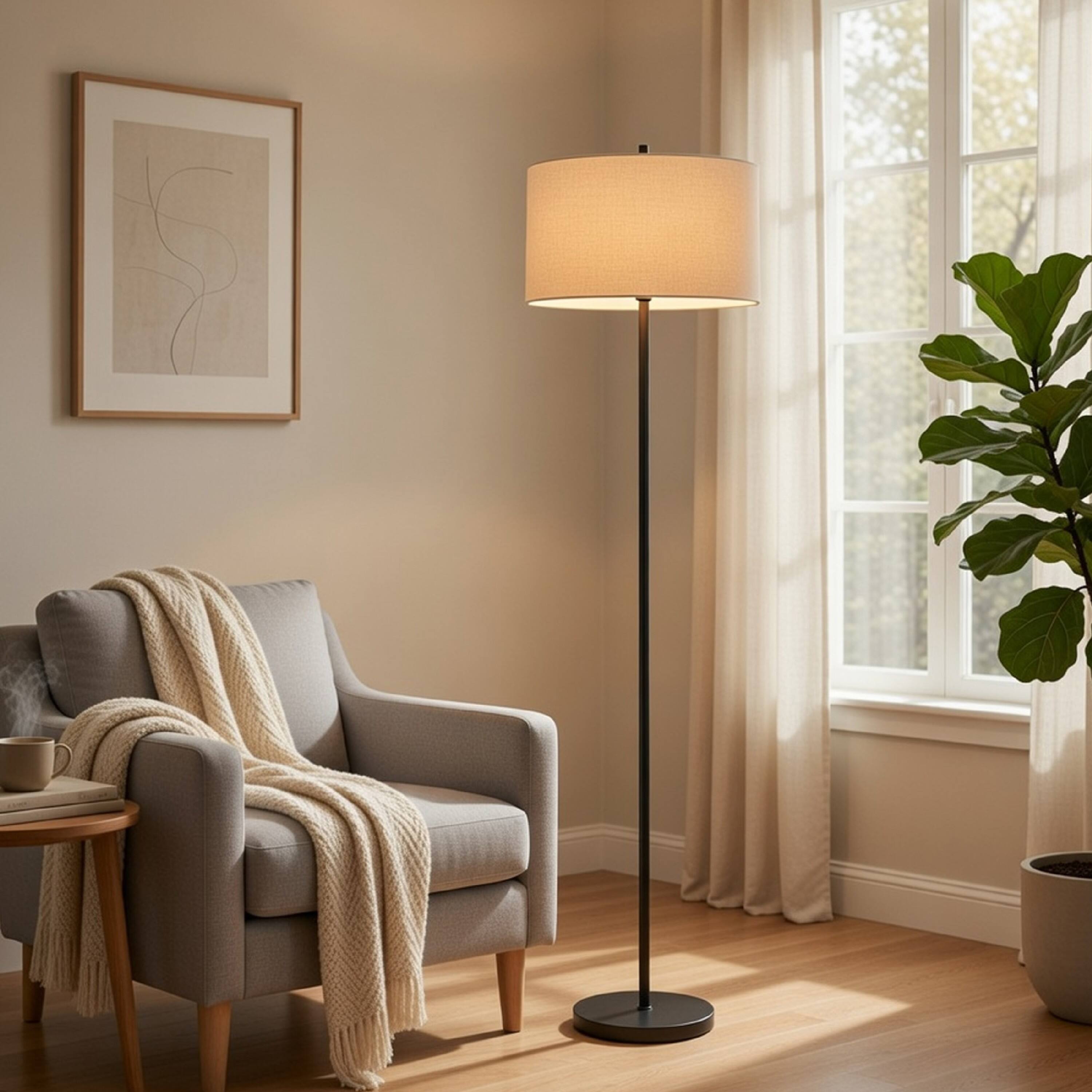 Alt View 5. Manhattan Lane - Avira 61 Inch Floor Lamp, Speckled Hardback Kraft Paper Shade, Metal.