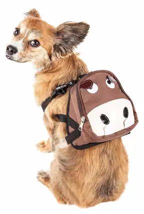Front. KyyWee - kyywee'Mooltese' Large-Pocketed Compartmental Animated Dog Harness Backpack - brown.