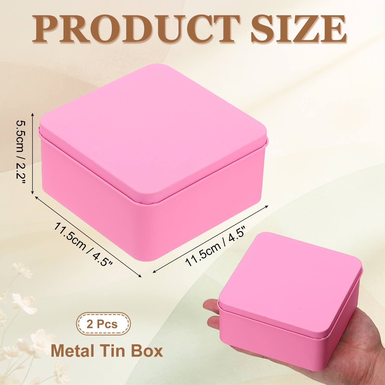 PRODUCT SIZE

5.5cm / 2.2"  
11.5cm / 4.5"  
11.5cm / 4.5"  

2 Pcs Metal Tin Box