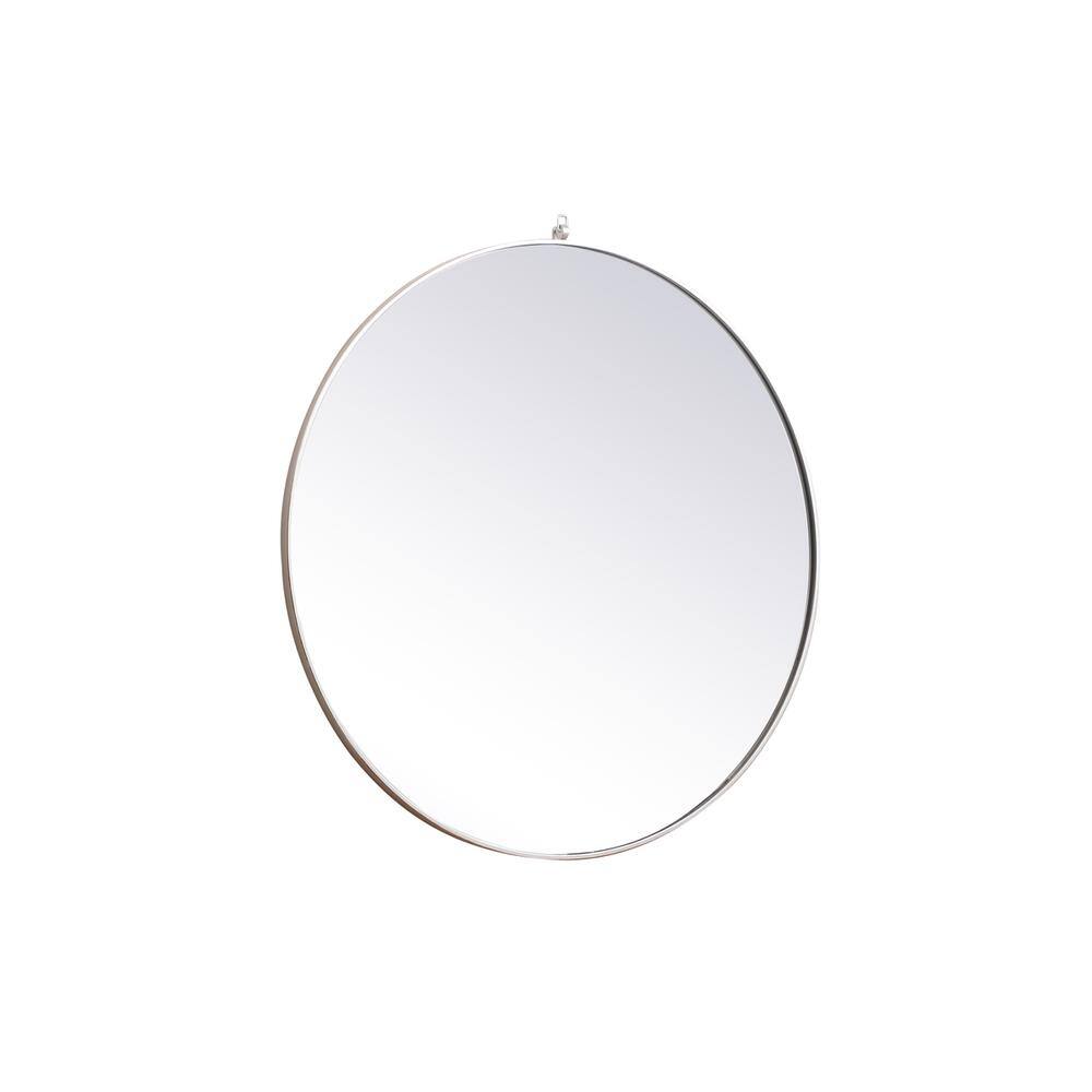 Angle. Elegant Decor - Metal frame round mirror with decorative hook 45 inch in silver - Silver.