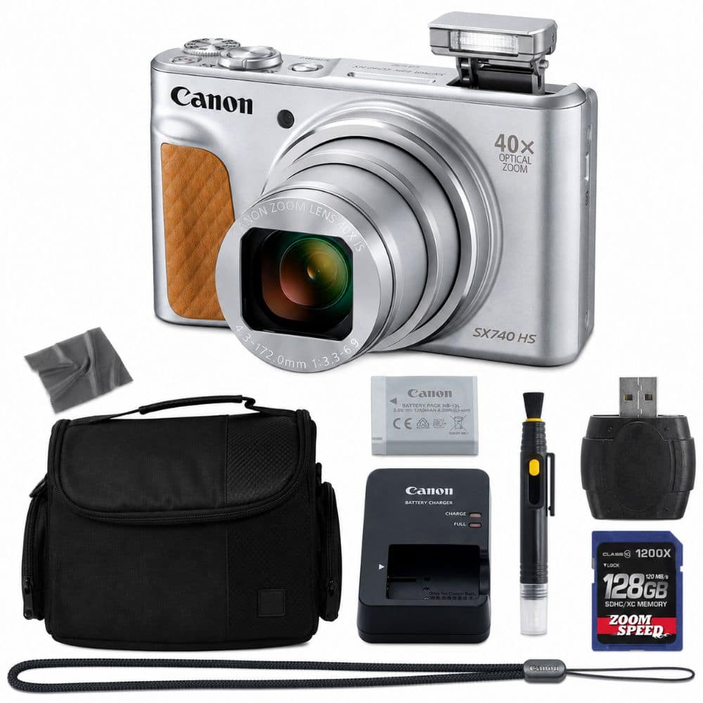 Bundle - Canon - PowerShot SX740 HS Digital Camera + 128GB 4K Pro Kit - Silver