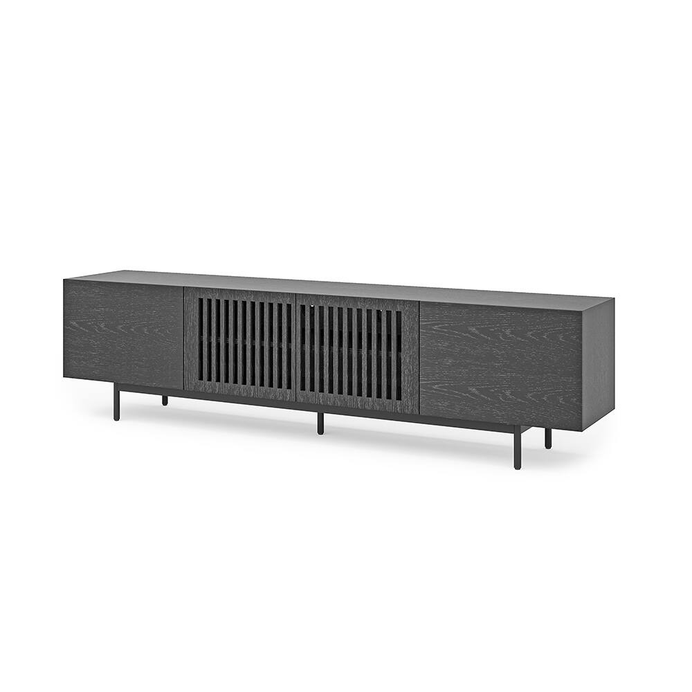 Alt View 4. POVISON - 79" Mid-Century Modern TV Stand, Minimalist Slatted Wood TV Console with Black Tall-Cast Metal Feet, Black Oak - Black.