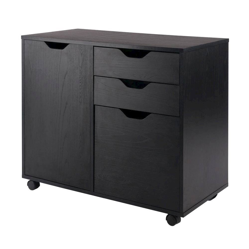Front. FurniFact - 2 Section Mobile Cabinet - Black.