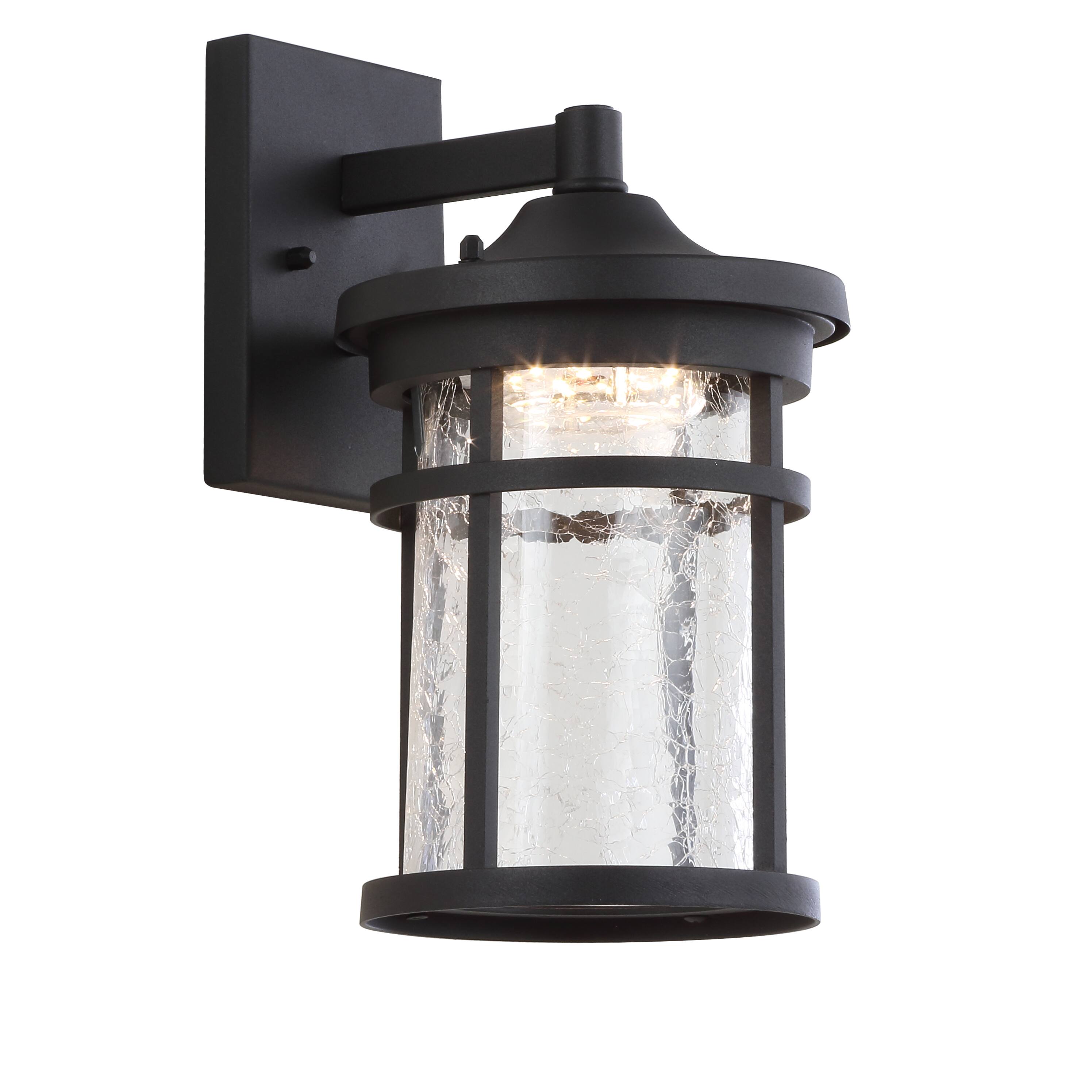 Alt View 4. Jonathan Y - Campo 7.75" Outdoor Wall Lantern Crackled Glass/Metal Integrated LED Wall Sconce, Black - Black/Clear.