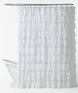 Kate Aurora - Shabby Chic Style Crushed Ruffle Fabric Shower Curtain - Standard Size - White