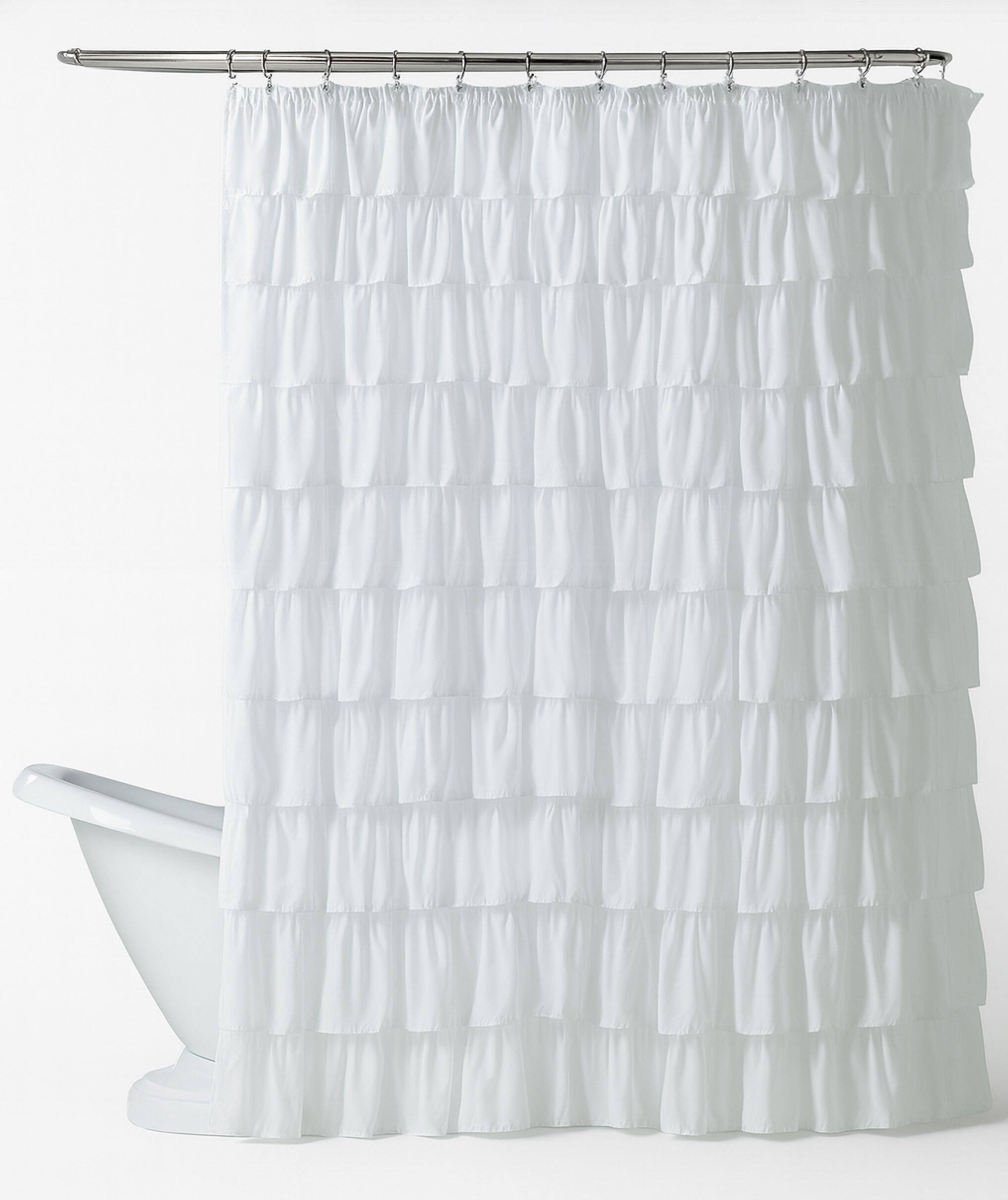 Front. Kate Aurora - Kate Aurora Shabby Chic Style White Crushed Ruffle Fabric Shower Curtain - Standard Size - White.