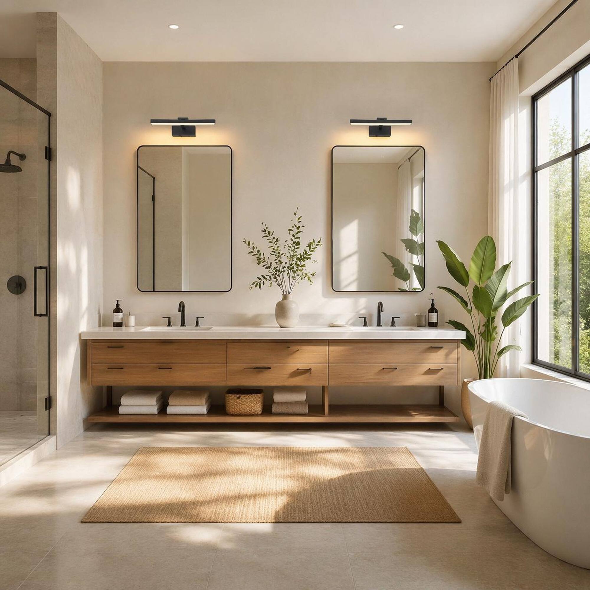 Alt View 5. RYHNUYNE - 16-Inch Black LED Vanity Light for Bathroom Mirror with Remote Dimmable 3-Color Settings.