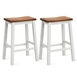 Gymax - 24.5 Inch Set of 2 Saddle Stools Industrial Counter Height Stools w/ Footrests - Gray, Walnut