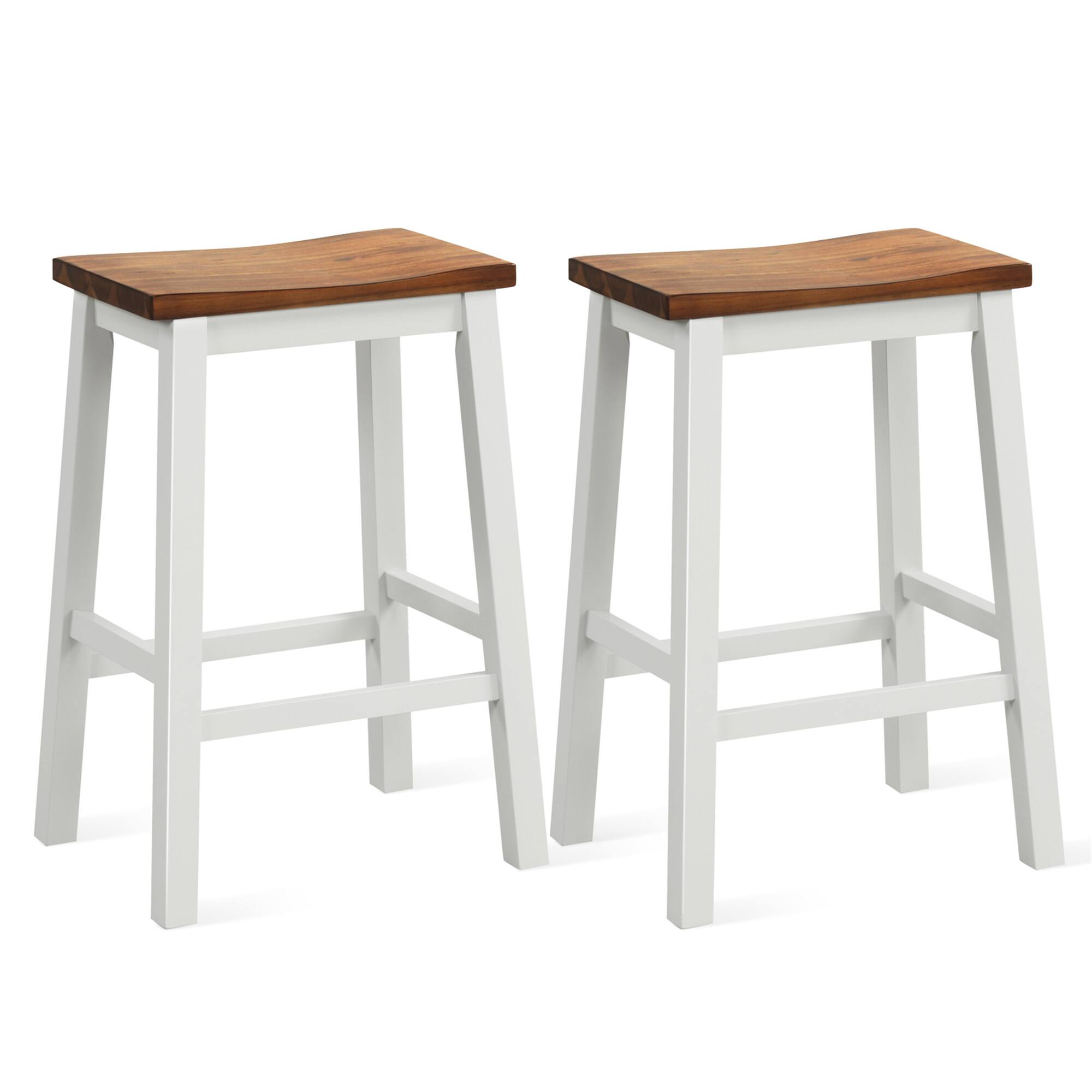 Front. Gymax - Gymax 24.5 Inch Set of 2 Saddle Stools Industrial Counter Height Stools w/ Footrests - Gray, Walnut.