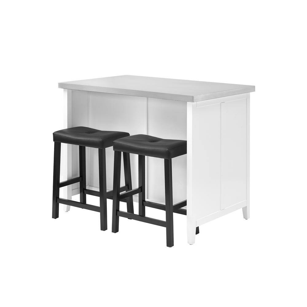 Alt View 9. Crosley Furniture - Silvia Stainless Steel Top Island W/Uph Saddle Stools, Kitchen Island & 2 Stools - White.