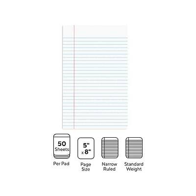 50 Sheets  
5" x 8"  
Per Pad  
Page Size  
Narrow Ruled  
Standard Weight