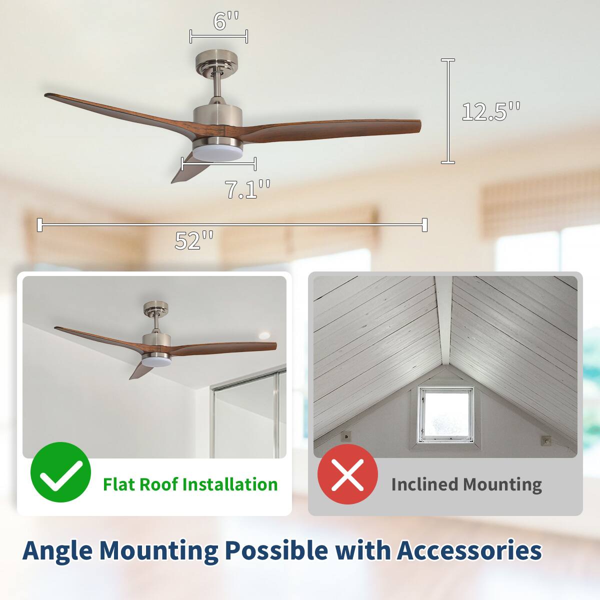 00 60 12.50 7.1"0 5200 Flat Roof Installation X Inclined Mounting Angle Mounting Possible with Accessories