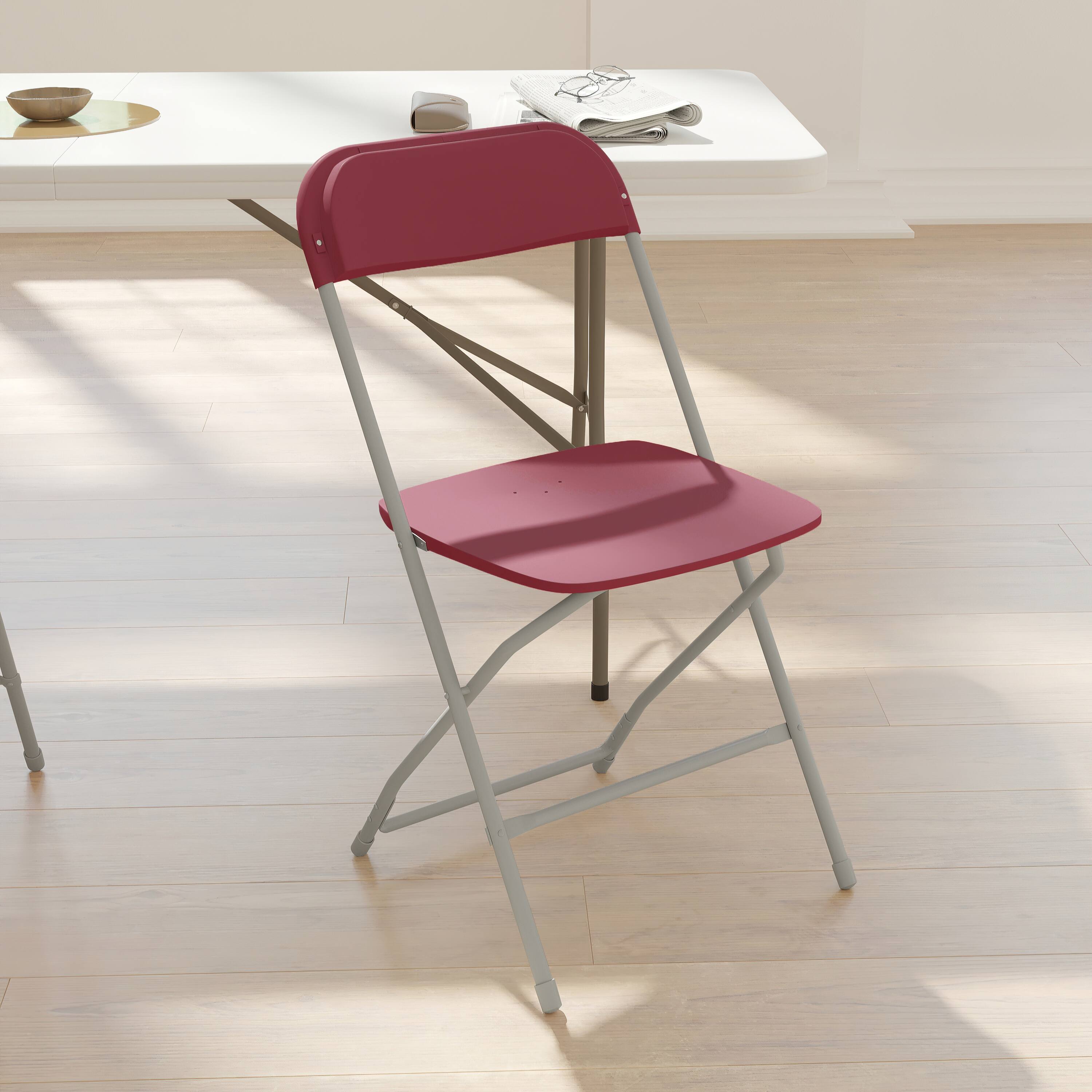 Alt View 4. Emma + Oliver - Set of 6 Stackable Folding Plastic Chairs - 650 LB Weight Capacity - Red.