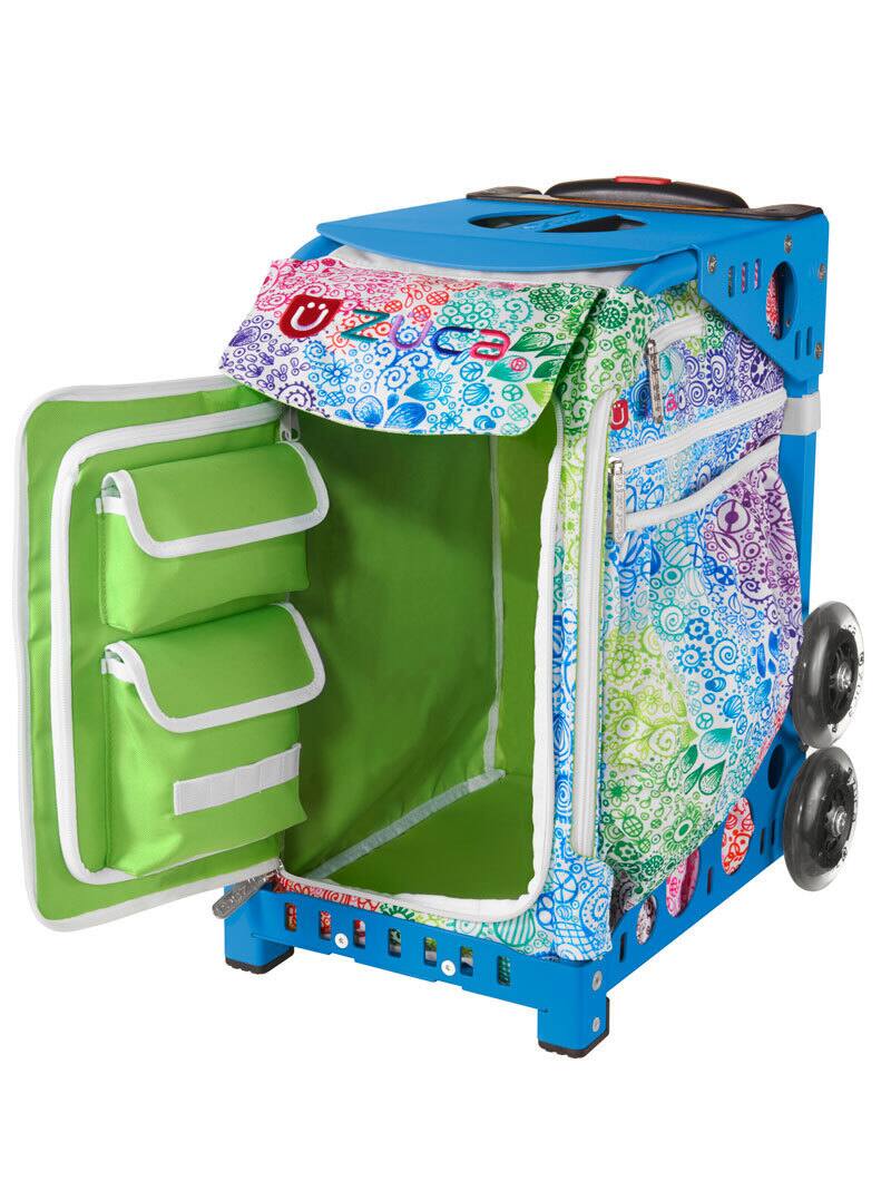 Back. Zuca - Zuca Rainbow Color Explosion Sport Insert Bag & Blue Frame with Flashing Wheels - Two-Tone.