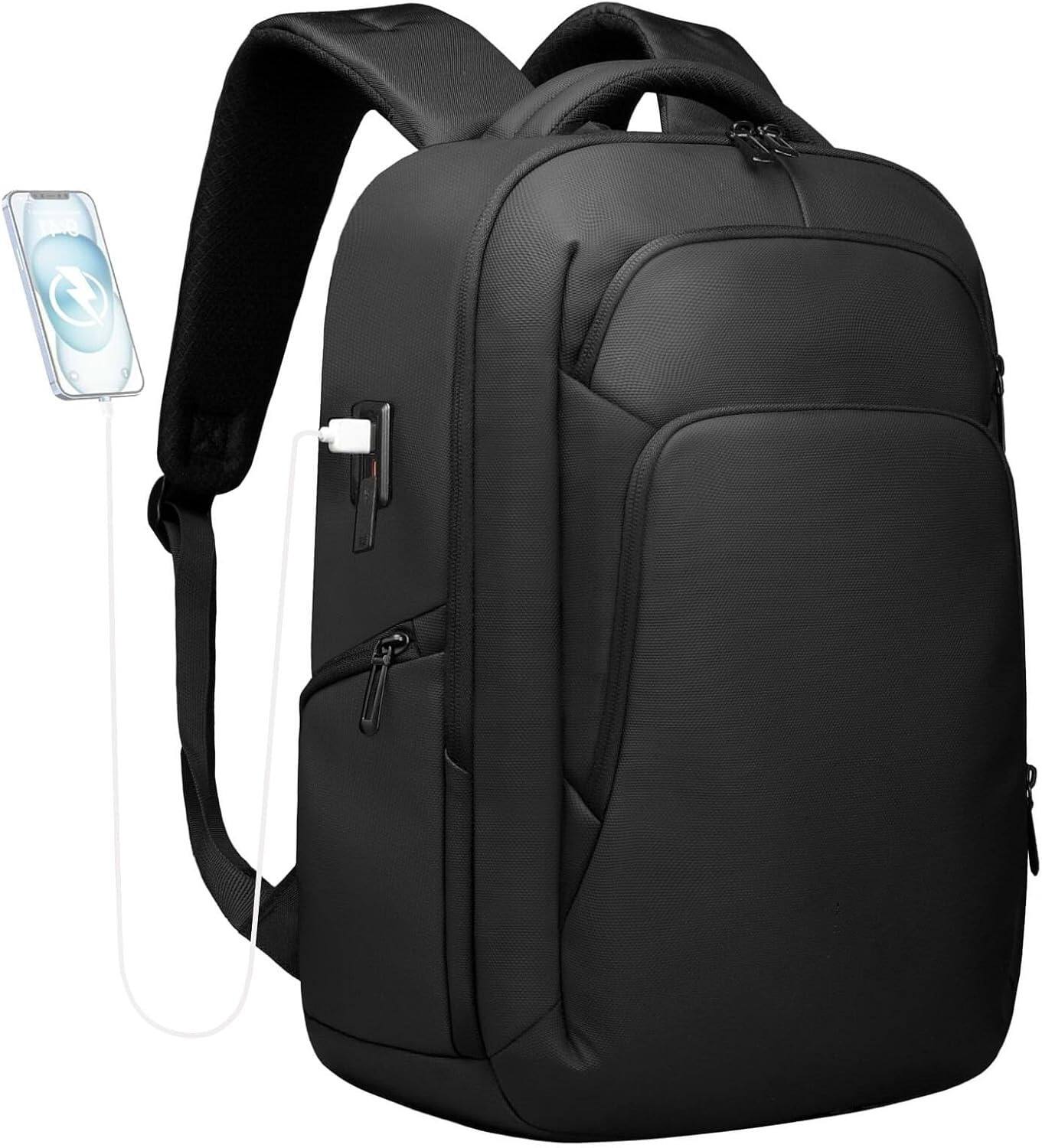 ZUQIETA - 0L Daypack for 17.3" Laptop - Water-Resistant with USB Charging Port - Black
