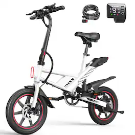 MIHOVER - 14-Inch Folding Mini E-Bike for Adults & Teens, 450W Motor, 36V 7.8Ah Battery, 30-Mile Range, Rear Suspension, UL2849 - White