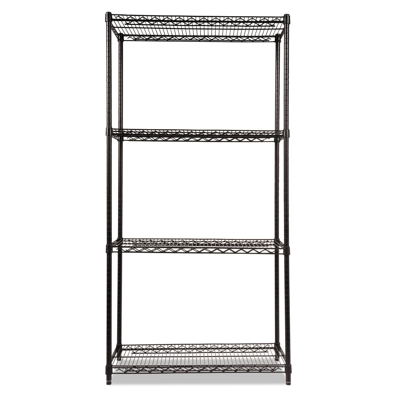 Angle. Alera - NSF Certified Industrial Four-Shelf Wire Shelving Kit, 36w x 18d x 72h, Black - Black.