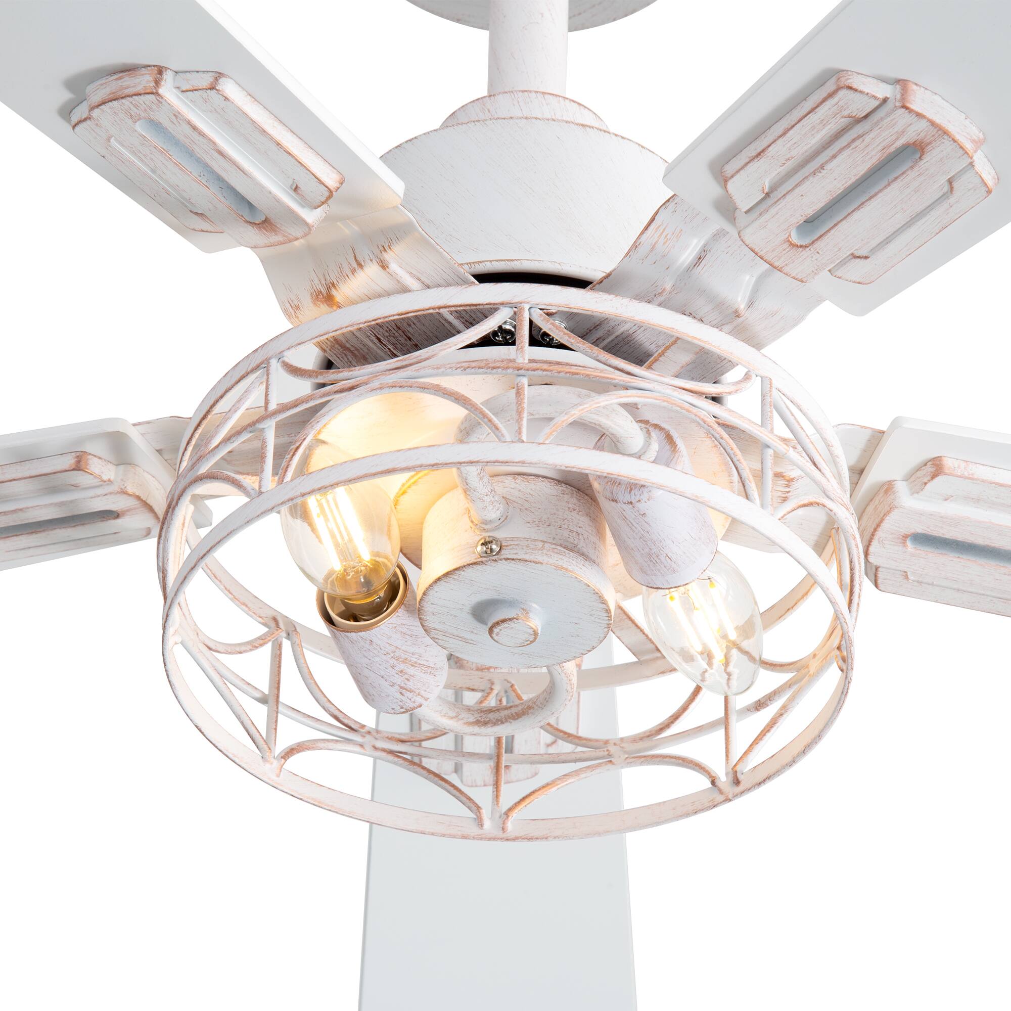 Back. Breezary - 42-In Indoor Ceiling Fan with Light Kit, 5 Plywood Blades, 6-Speed DC Motor and Remote, Timer, Memory Function(1/2 Pack) - Distressed White and Gold (1 Pack).