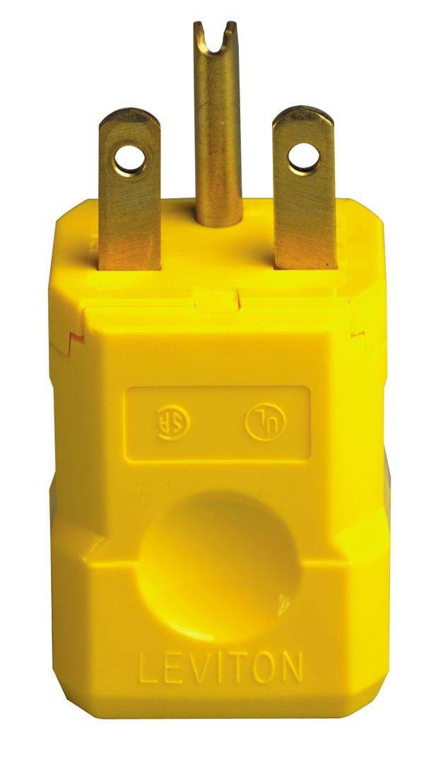 Front. Leviton - 15 Amp 250V Industrial Grade Straight-Blade Grounding Plug Python 15656-VY - Yellow.