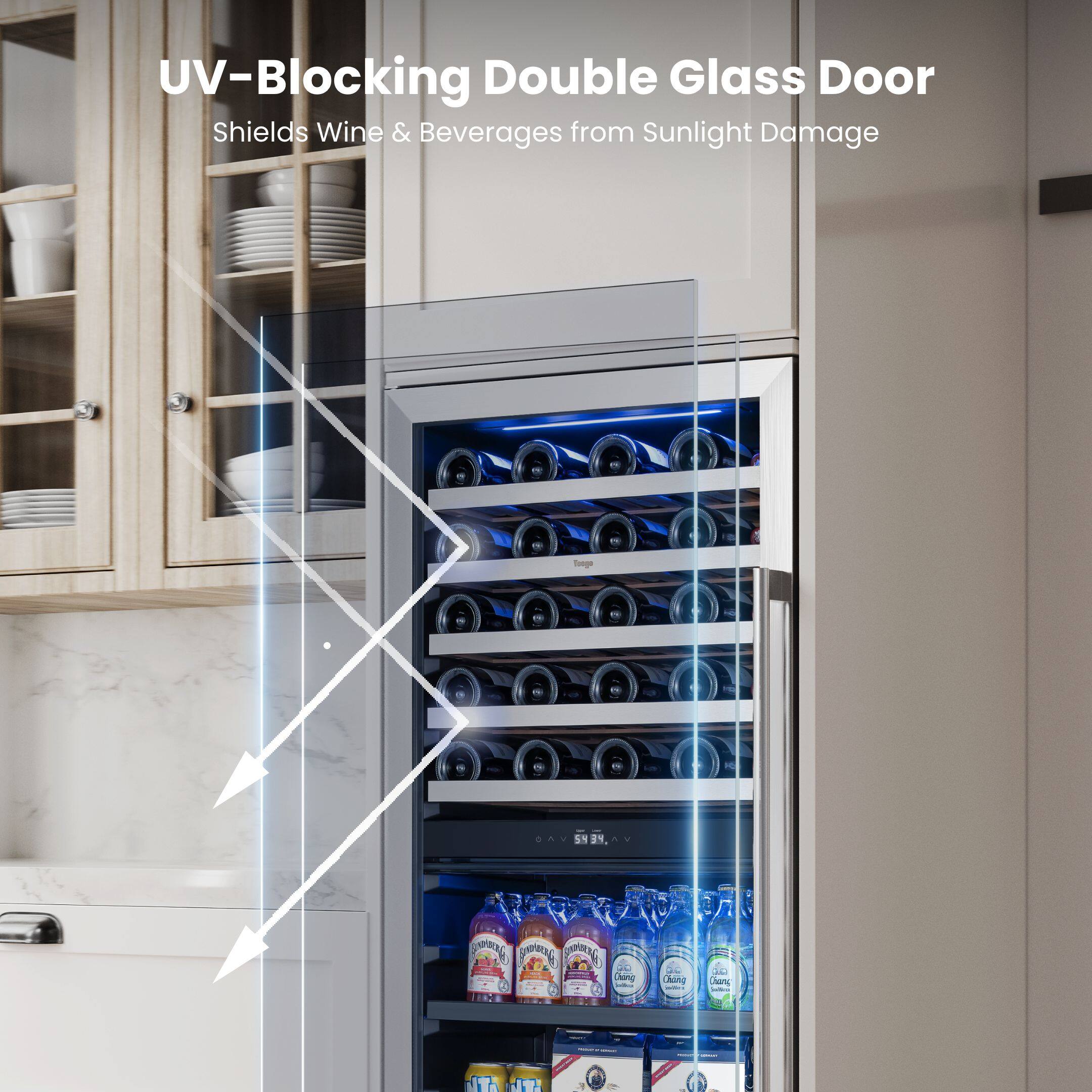 UV-Blocking Double Glass Door  
Shields Wine & Beverages from Sunlight Damage