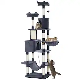 Pawhut - Cat Tree w/ Cat Scratching Posts, Scratching Board, Condos, Beds, Hammocks, Toy Balls - Dark Gray