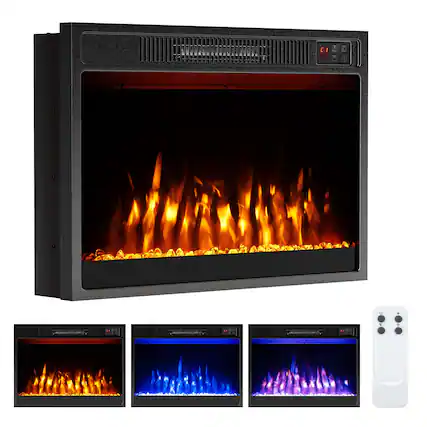 Front. Costway - Costway 23" 750 with 1500W 5000 BTU Electric Fireplace Insert with Remote Control Timer - Black.