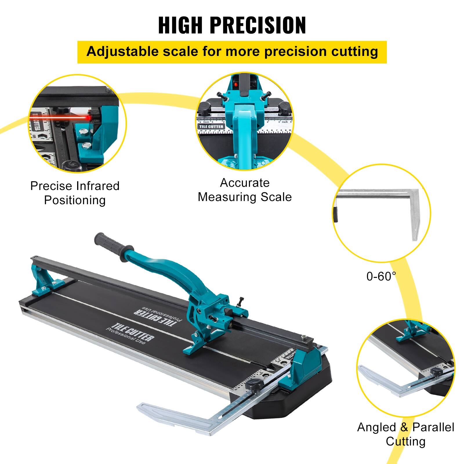 HIGH PRECISION  
Adjustable scale for more precision cutting  
Precise Infrared Positioning  
Accurate Measuring Scale  
0-60°  
Angled & Parallel Cutting