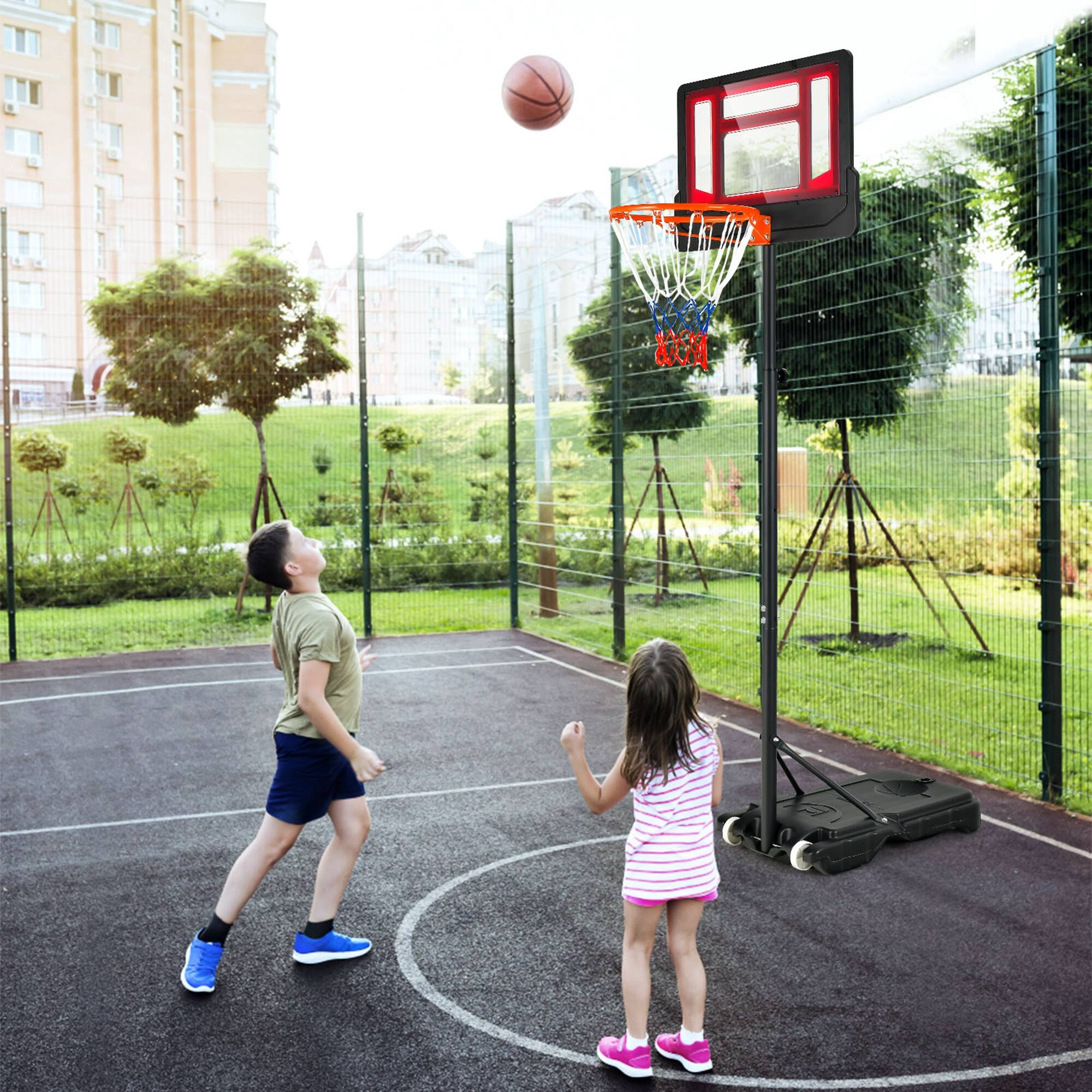Alt View 1. Costway - Costway Kids Basketball Hoop Portable Backboard System with Adjustable Height Ball Storage - Black,Red.