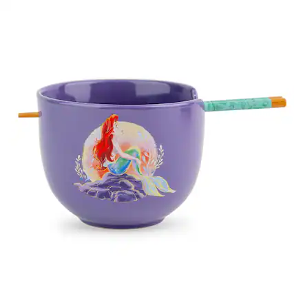 Front. Silver Buffalo - Disney The Little Mermaid Ariel 20-Ounce Ceramic Ramen Bowl and Chopstick Set - Purple.