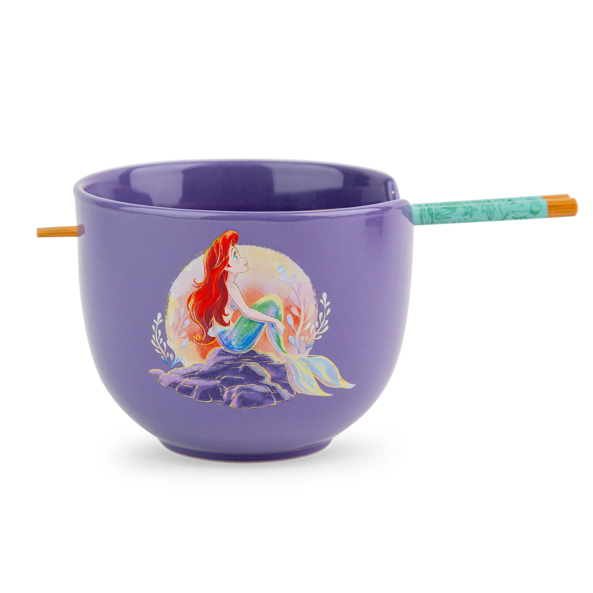 Silver Buffalo - Disney The Little Mermaid Ariel 20-Ounce Ceramic Ramen Bowl and Chopstick Set - Purple