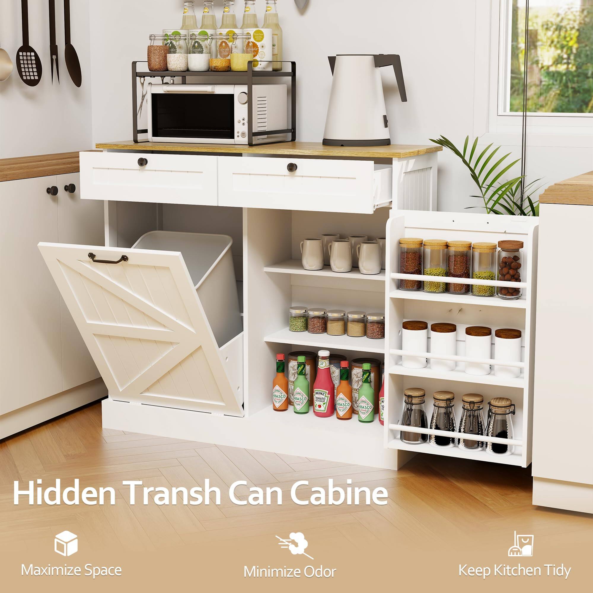 Hidden Trash Can Cabinet

Maximize Space  
Minimize Odor  
Keep Kitchen Tidy