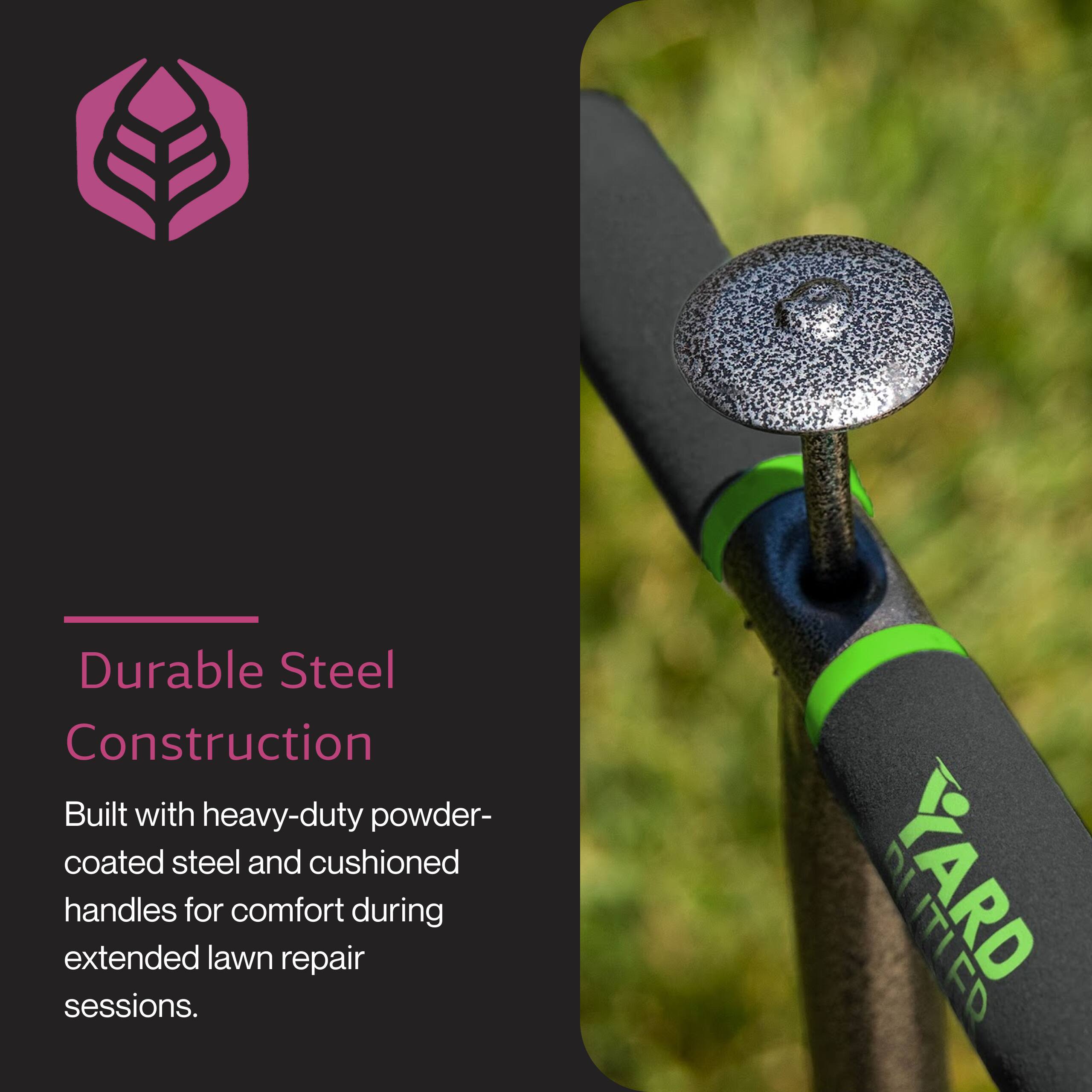 Durable Steel Construction  
Built with heavy-duty powder-coated steel and cushioned handles for comfort during extended lawn repair sessions.