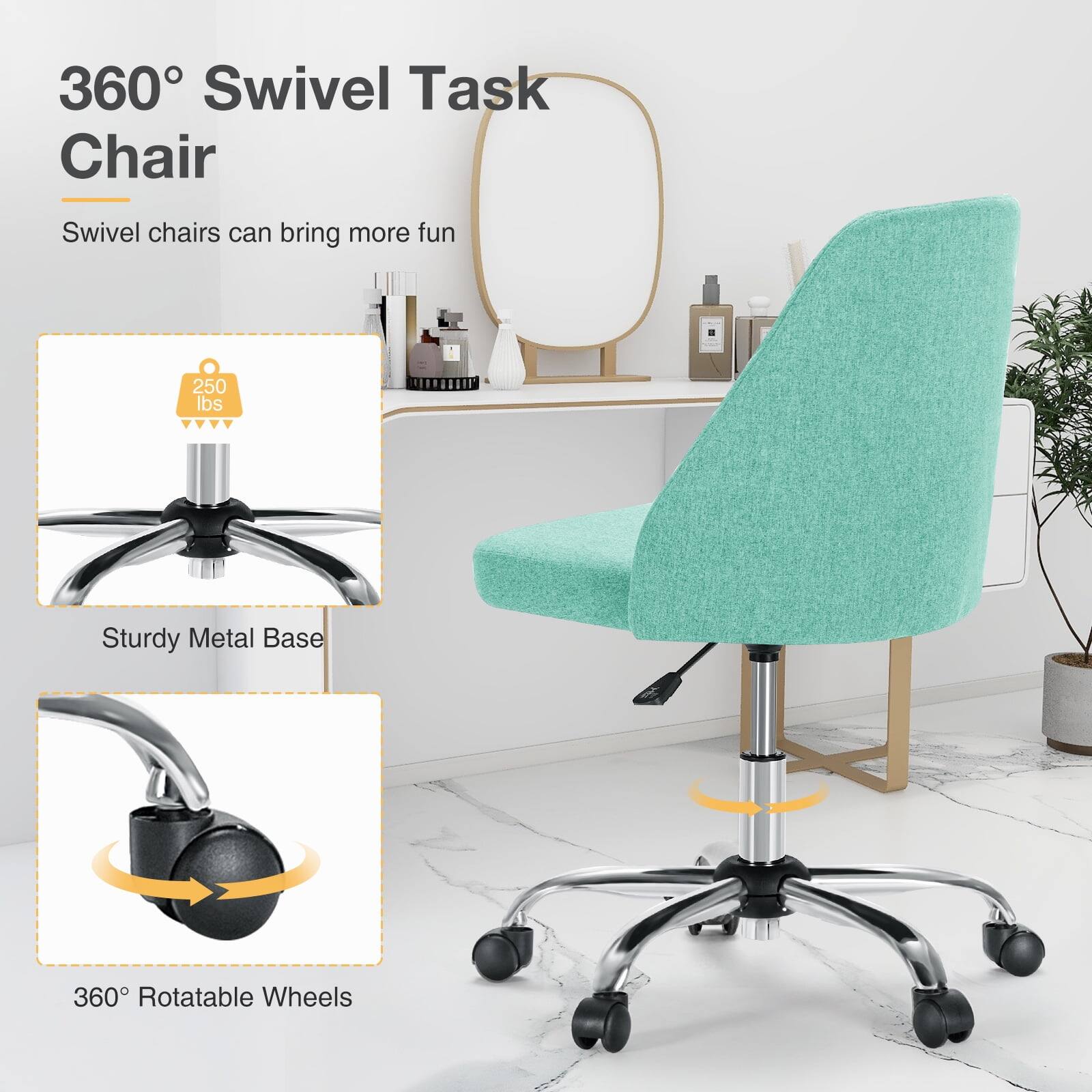 360° Swivel Task Chair

Swivel chairs can bring more fun

250 lbs

Sturdy Metal Base

360° Rotatable Wheels