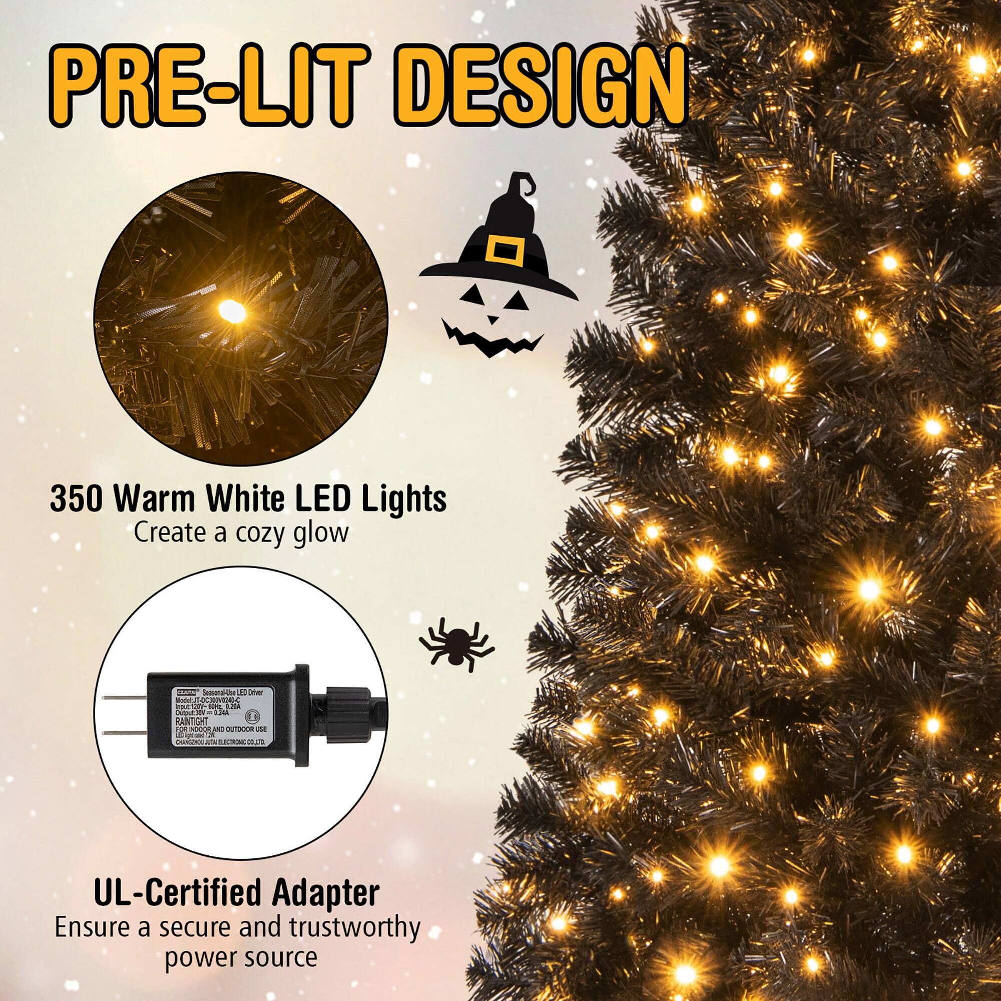 PRE-LIT DESIGN

350 Warm White LED Lights  
Create a cozy glow

UL-Certified Adapter  
Ensure a secure and trustworthy power source