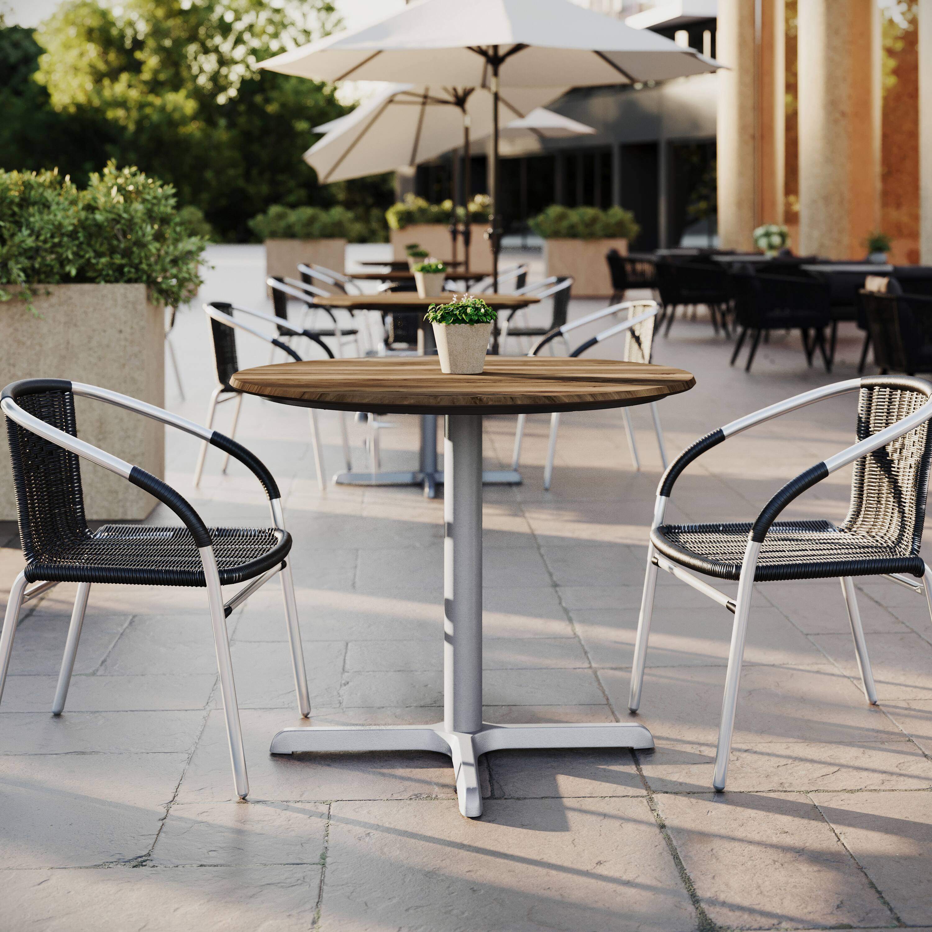 Alt View 1. Emma + Oliver - PureShield Indoor Outdoor Tabletop with Seam-Free Surface Innovation and Cast Iron Bistro Table Base - Natural/Silver Base.