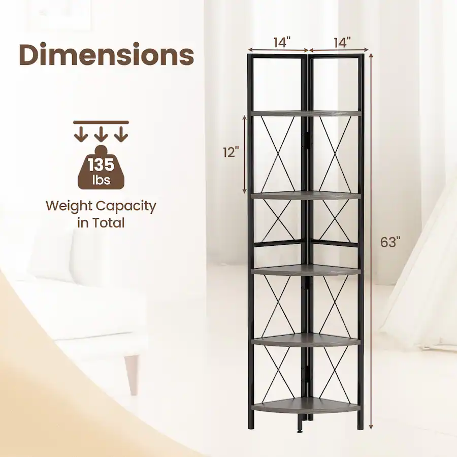 Gymax 5 tier Corner Display Rack Corner Ladder Bookshelf w/ Sturdy ...